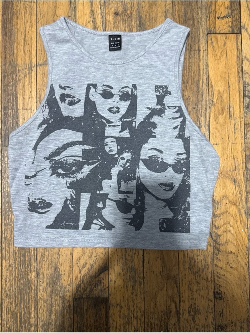 SHEIN Gray Photo-Collage Graphic Crop Tank